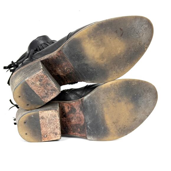 AllSaints Women Bonny Valley Black Leather Fringe Ankle Boots Cuban Heel Size 39 - Picture 3 of 8